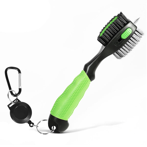 Green Premium Golf Club Cleaning Brush Extra Large Head Dual Bristles Retractable Zip Line & Groove Cleaner Spike Anti Slip Ergonomic Grip 29Cm Other