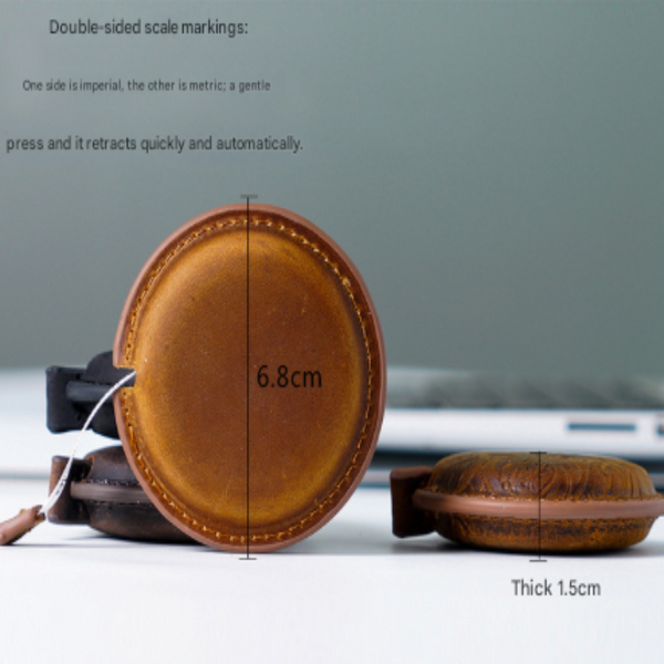 Black Handmade Crazy Horse Leather Retractable Tape Measure Keychain Dual Sided Scale 150Cm/60" Mini Pocket Ruler For Sewing & Body Measuring Tape Mea