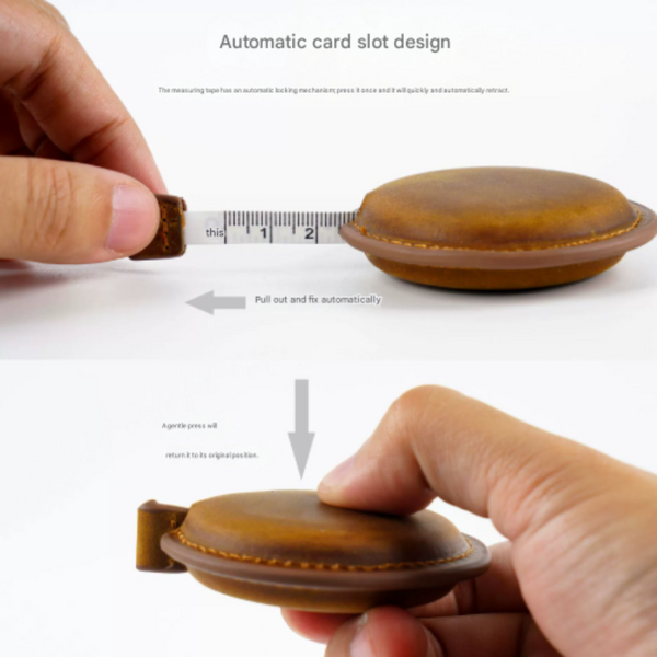 Black Handmade Crazy Horse Leather Retractable Tape Measure Keychain Dual Sided Scale 150Cm/60" Mini Pocket Ruler For Sewing & Body Measuring Tape Mea