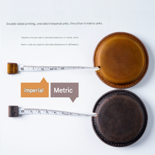 Black Handmade Crazy Horse Leather Retractable Tape Measure Keychain Dual Sided Scale 150Cm/60" Mini Pocket Ruler For Sewing & Body Measuring Tape Mea
