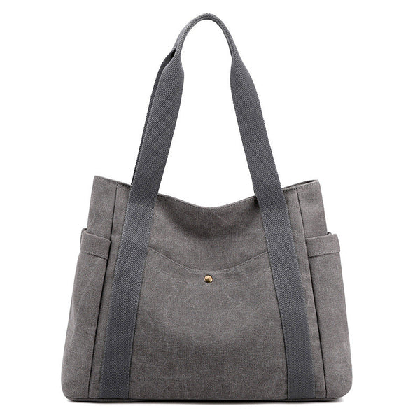Grey Women's Large Canvas Tote Bag Minimalist Shoulder Handbag High Capacity 39Cm For Work School & Travel Women's Bags & Handbags
