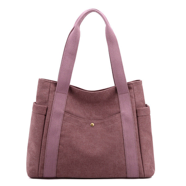 Purple Women's Large Canvas Tote Bag Minimalist Shoulder Handbag High Capacity 39Cm For Work School & Travel Women's Bags & Handbags