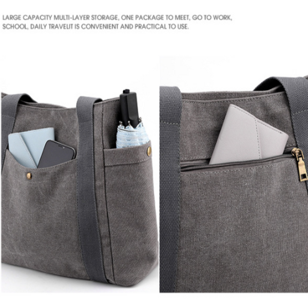 Purple Women's Large Canvas Tote Bag Minimalist Shoulder Handbag High Capacity 39Cm For Work School & Travel Women's Bags & Handbags