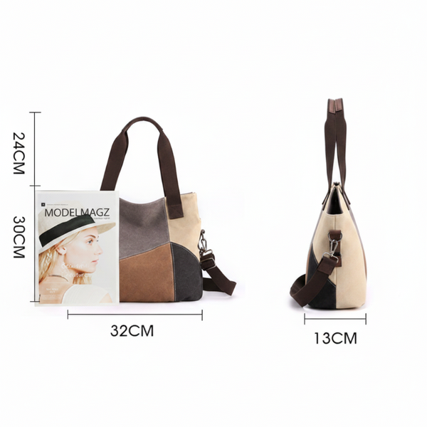 Grey Patchwork Canvas Tote Bag Large Capacity Multi Pocket Women's Shoulder Handbag For Office Travel And Daily Use Women's Bags & Handbags