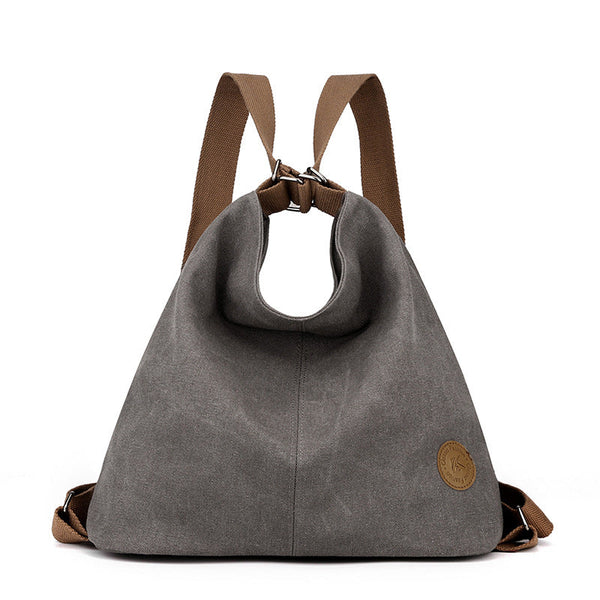 Grey Versatile 3 In 1 Canvas Backpack And Shoulder Bag Large Capacity Handbag For Women Ideal Travel School Everyday Use Women's Bags & Handbags