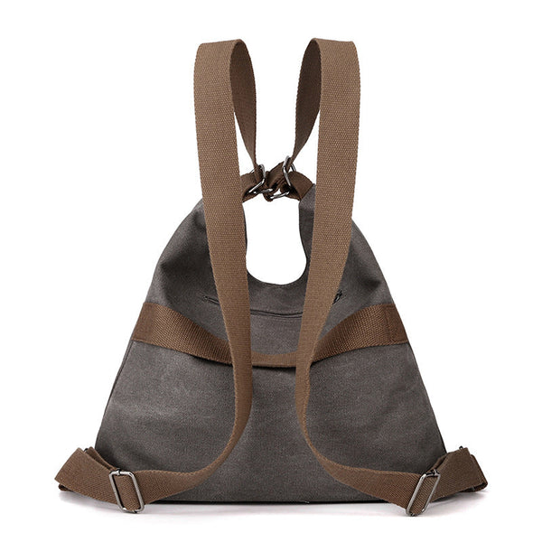 Grey Versatile 3 In 1 Canvas Backpack And Shoulder Bag Large Capacity Handbag For Women Ideal For Travel School And Everyday Use Women's Bags & Handba