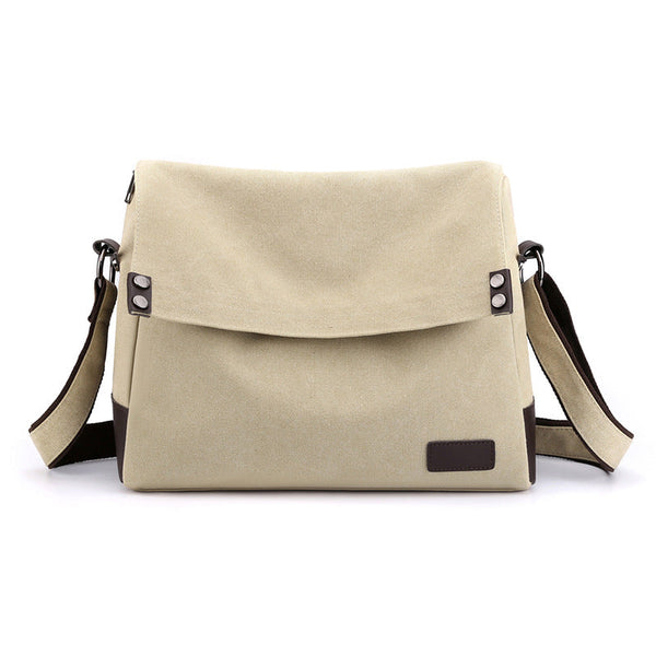 Khaki Men's Large Capacity Canvas Messenger Bag Lightweight Multi Pocket Crossbody Shoulder Bag For Work Casual Travel Ipad Compatible Bags