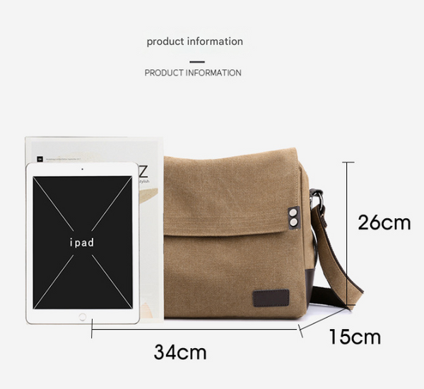 Khaki Men's Large Capacity Canvas Messenger Bag Lightweight Multi Pocket Crossbody Shoulder Bag For Work Casual Travel Ipad Compatible Bags