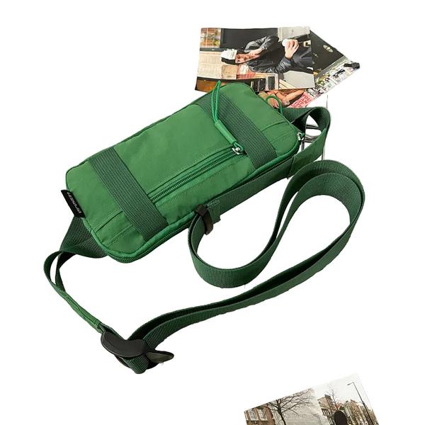 Green Unisex Mini Crossbody Waist Bag Lightweight Nylon Running Belt Phone Pouch 21Cm Slim Sports Chest Sling For Travel & Gym Bags