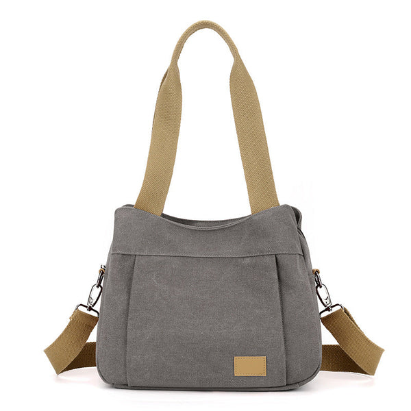 Grey Multi Functional Large Capacity Canvas Tote Bag Versatile 3 Way Adjustable Shoulder And Crossbody Handbag For Work Travel Daily Use Knitting Tote