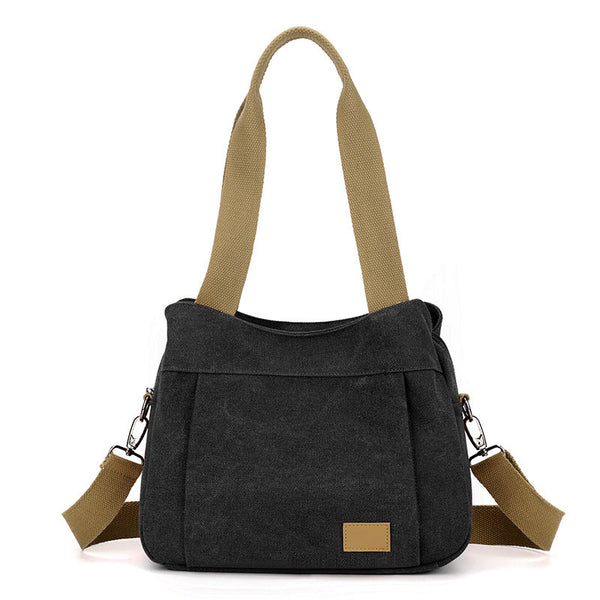Black Multi Functional Large Capacity Canvas Tote Bag Versatile 3 Way Adjustable Shoulder And Crossbody Handbag For Work Travel Daily Use Knitting Tot