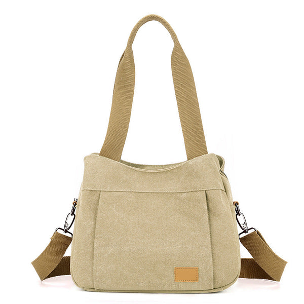 Khaki Multi Functional Large Capacity Canvas Tote Bag Versatile 3 Way Adjustable Shoulder And Crossbody Handbag For Work Travel Daily Use Knitting Tot