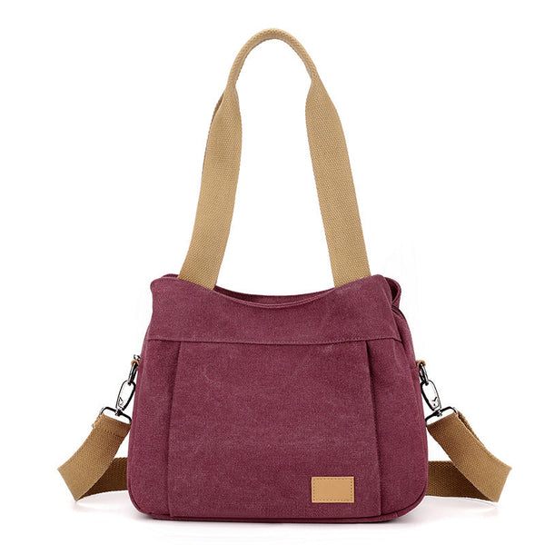 Purple Multi Functional Large Capacity Canvas Tote Bag Versatile 3 Way Adjustable Shoulder And Crossbody Handbag For Work Travel Daily Use Knitting To