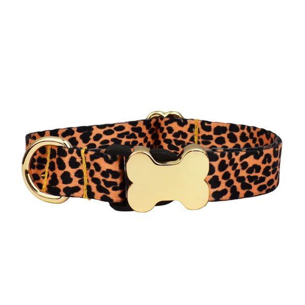 S Leopard Print Boho Patterned Dog Collar With Gold Metal Bone Buckle Adjustable Tribal & Neck Strap For Puppies Dogs Dog Collars