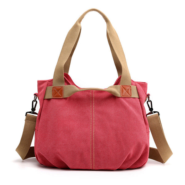 Pink Womens Retro Canvas Tote Bag Large Capacity Shoulder Handbag Adjustable Crossbody Strap 35Cm For Travel Work Daily Use Women's Bags & Handbags