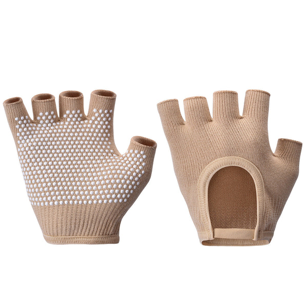 Beige 2 Pack Women's Non Slip Yoga Gloves Open Back Half Finger Cotton Stretchy Grip For Aerial Pilates And Fitness Gloves & Mittens