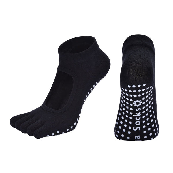 Black 3 Pack Women's Non Slip Five Finger Yoga Open Back Combed Cotton Pilates & Fitness Grip For Professional Exercise Socks