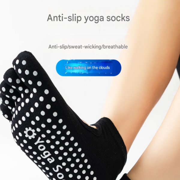 Beige 3 Pack Women's Non Slip Five Finger Yoga Open Back Combed Cotton Pilates & Fitness Grip For Professional Exercise Socks