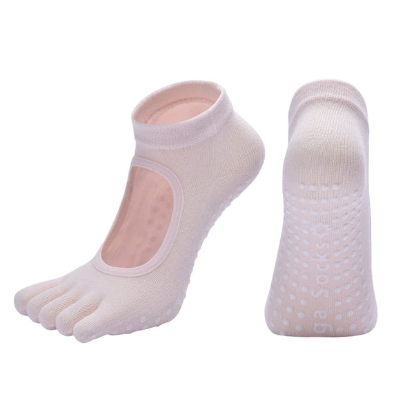 Pink 3 Pack Women's Non Slip Five Finger Yoga Open Back Combed Cotton Pilates & Fitness Grip For Professional Exercise Socks