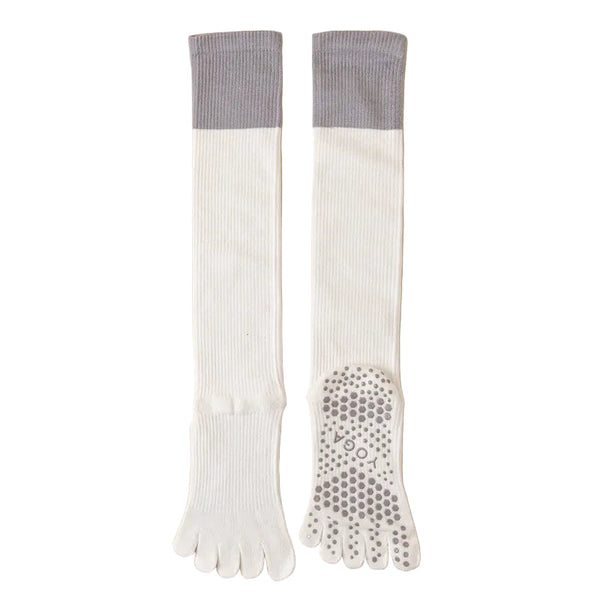 White 2Pcs Women's Professional Five Finger Compression Calf Socks High Performance Knee Non Slip Grip For Yoga Running And Fitness Womens Socks