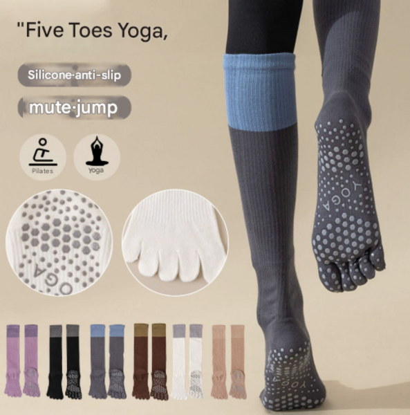 White 2Pcs Women's Professional Five Finger Compression Calf Socks High Performance Knee Non Slip Grip For Yoga Running And Fitness Womens Socks