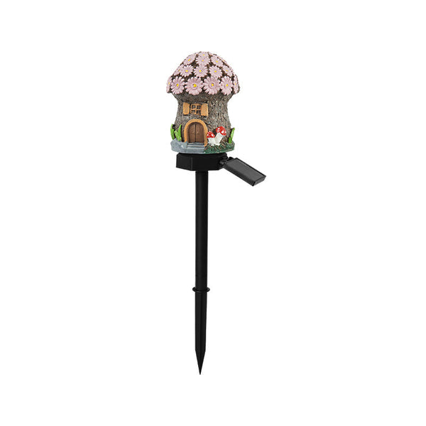 Pink House Solar Powered Mushroom Garden Stake Lights Outdoor Waterproof Resin Landscape Decorative Lamps With Warm Led Glow For Patio Lawn And Yard G