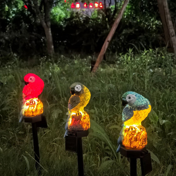 Green Solar Powered Parrot Garden Stake Lights Hand Painted Waterproof Resin Led Landscape Lamps For Outdoor Patio Lawn And Yard Decoration Garden & P