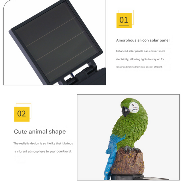 Green Solar Powered Parrot Garden Stake Lights Hand Painted Waterproof Resin Led Landscape Lamps For Outdoor Patio Lawn And Yard Decoration Garden & P