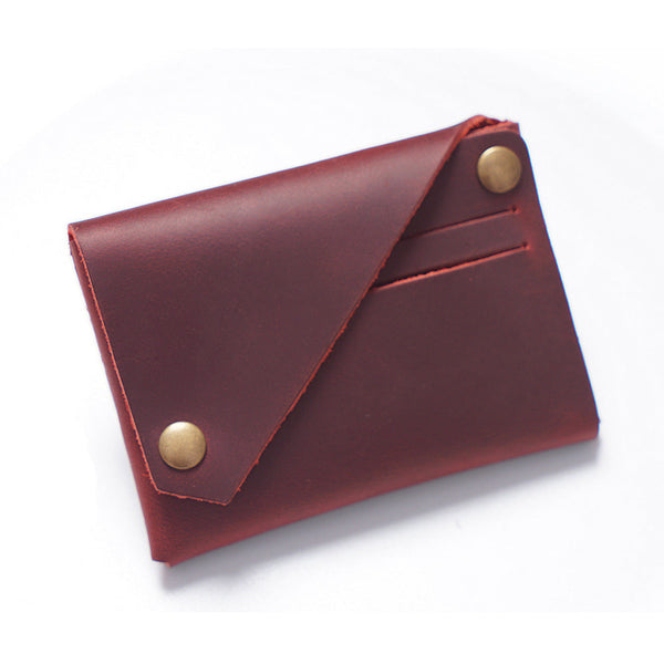 Wine Red Genuine Leather Mini Wallet Minimalist Handmade Card Holder & Coin Purse For Men And Women Retro Cowhide Snap Wallets