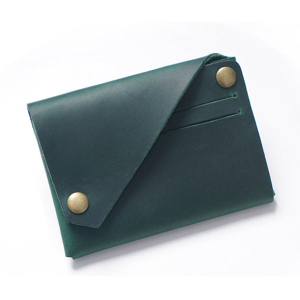 Green Genuine Leather Mini Wallet Minimalist Handmade Card Holder & Coin Purse For Men And Women Retro Cowhide Snap Wallets