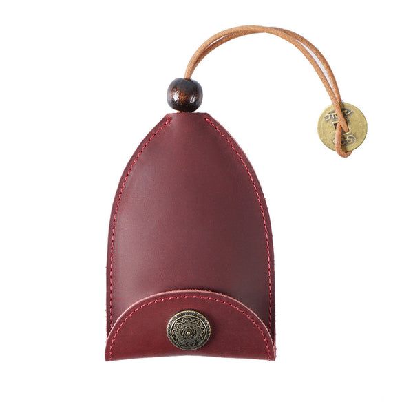 Wine Red Crazy Horse Leather Key Organizer Handmade Pull Out Car Case & Home Holder With Retro Coin Charm Keyrings