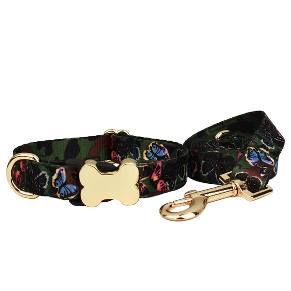 S Butterfly Boho Patterned Dog Collar With Gold Metal Bone Buckle Adjustable Tribal & Leopard Print Neck Strap For Puppies Dogs Dog Collars