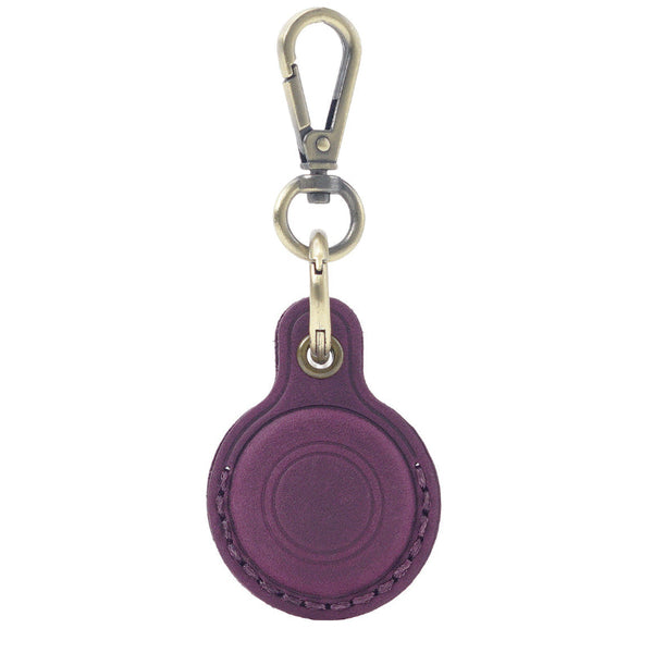 Purple Genuine Crazy Horse Leather Case For Apple Airtag Protective Tracker Holder Keychain With Metal Clip Anti Lost Fob Keys Pets Luggage Cases Cove
