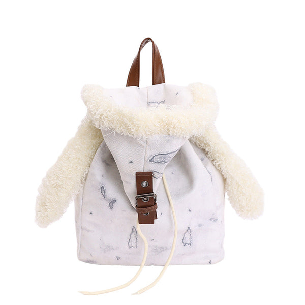 Grey Adorable Rabbit Ear Backpack Kawaii Hooded Plush Rucksack For Girls Cute Student Travel Daypack And School Bag Gift Backpacks & Bags