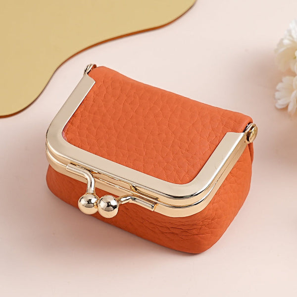 Orange Genuine Leather Mini Kiss Lock Jewelry Pouch Portable Travel Organizer For Rings Earrings Necklaces And Coins Jewellery Holders & Organisers