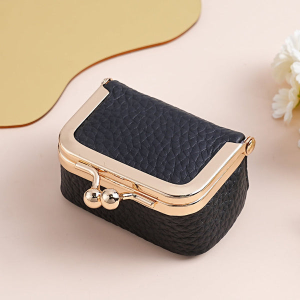 Black Genuine Leather Mini Kiss Lock Jewelry Pouch Portable Travel Organizer For Rings Earrings Necklaces And Coins Jewellery Holders & Organisers