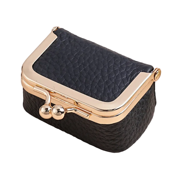 Black Genuine Leather Mini Kiss Lock Jewelry Pouch Portable Travel Organizer For Rings Earrings Necklaces And Coins Jewellery Holders & Organisers