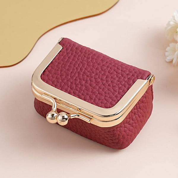 Wine Red Genuine Leather Mini Kiss Lock Jewelry Pouch Portable Travel Organiser For Rings Earrings Necklaces And Coins Jewellery Holders & Organisers