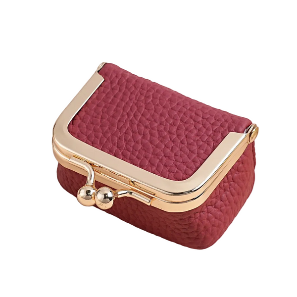 Wine Red Genuine Leather Mini Kiss Lock Jewelry Pouch Portable Travel Organiser For Rings Earrings Necklaces And Coins Jewellery Holders & Organisers