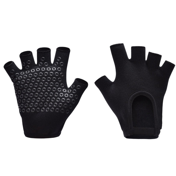 Black 2 Pack Women's Non Slip Yoga Gloves Open Back Half Finger Cotton Stretchy Grip For Aerial Pilates And Fitness Gloves & Mittens