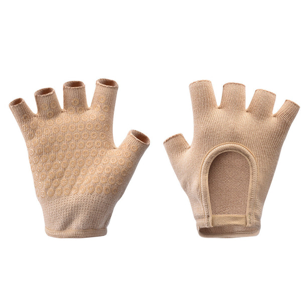 Beige 2 Pack Women's Non Slip Yoga Gloves Open Back Half Finger Cotton Stretchy Grip For Aerial Pilates And Fitness Gloves & Mittens