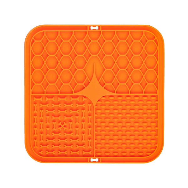 2Pcs Orange 20 X Cm Silicone Pet Lick Mat | Multi Zone Slow Feeder Pad With Suction Cups Anxiety Relief Dog & Cat Bowl Dog Feeding Mats