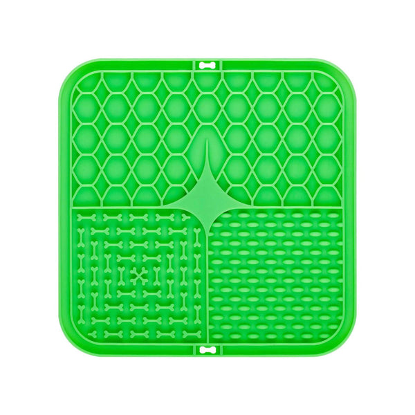2Pcs Green 20 X Cm Silicone Pet Lick Mat | Multi Zone Slow Feeder Pad With Suction Cups Anxiety Relief Dog & Cat Bowl Dog Feeding Mats