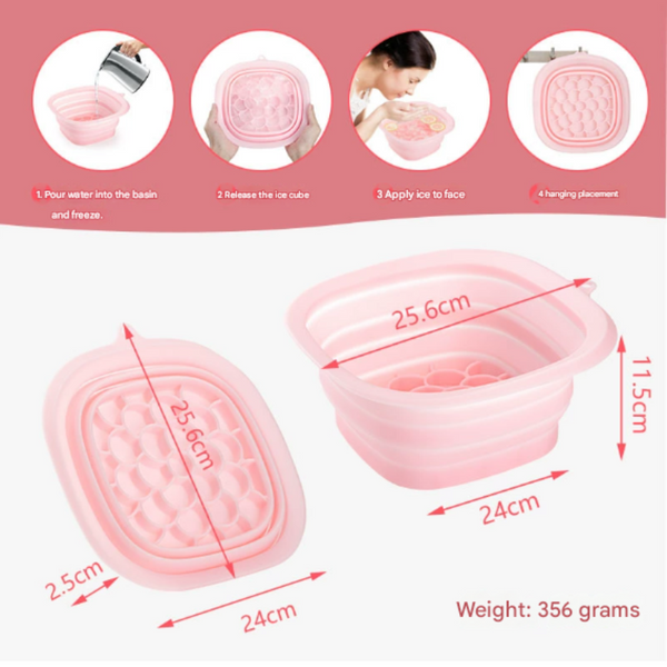 Rose Red Collapsible Silicone Face Ice Basin | Portable Cold Therapy And Beauty Tool Multi Use Facial Spa Ice Cubes Trays & Moulds