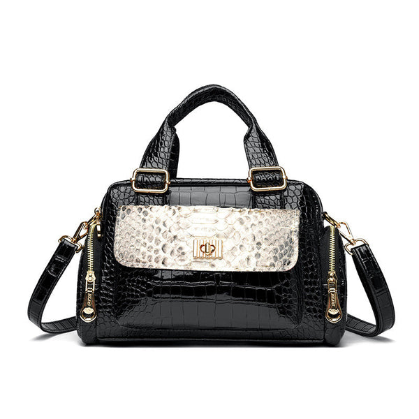 Black Luxurious Patterned Handbag | Structured Top Handle Shoulder Bag Fashion Trend High Gloss Tote Women's Bags & Handbags