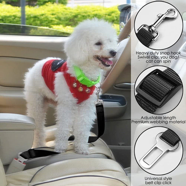 Black 5Pcs Universal Adjustable Pet Car Safety Seat Belt | Heavy Duty Retractable Harness Restraint Anti Jump Window Clip Pet Transport