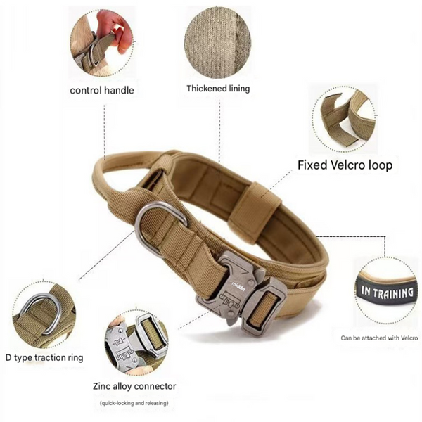 M Black Heavy Duty Tactical Dog Collar | Military Grade Nylon With Zinc Alloy Quick Release Buckle Padded Training For Medium To Large Breeds Leads &