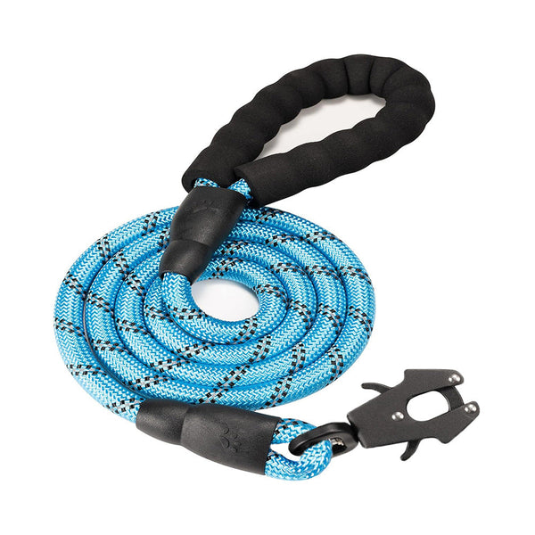 Light Blue High Strength Nylon Rope Dog Leash | 1.5M Heavy Duty Lead With Anodized Frog Clip Padded Comfort Handle For Training Leads & Head Collars