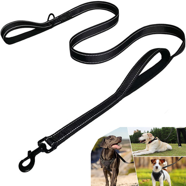 Black 2.5 Meter Heavy Duty Reflective Dog Leash Double Padded Traffic Handle Anti Chafe Tightly Woven Nylon For Large Dogs Leads & Head Collars