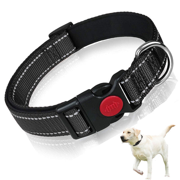 Black 5Pcs Tactical Reflective Dog Collar With Quick Release Safety Lock | Neoprene Padded Nylon Gps Tracker Pouch Compatible Dog Collars
